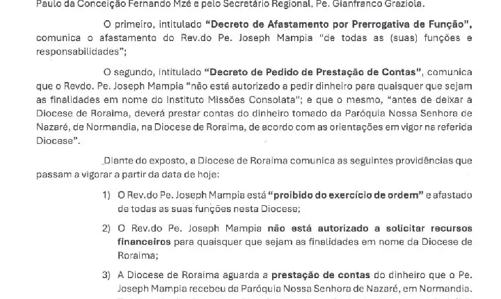 Comunicado Oficial da Diocese de Roraima