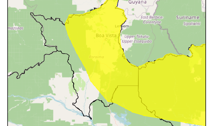 Inmet emite alerta de perigo potencial para chuvas intensas em Roraima