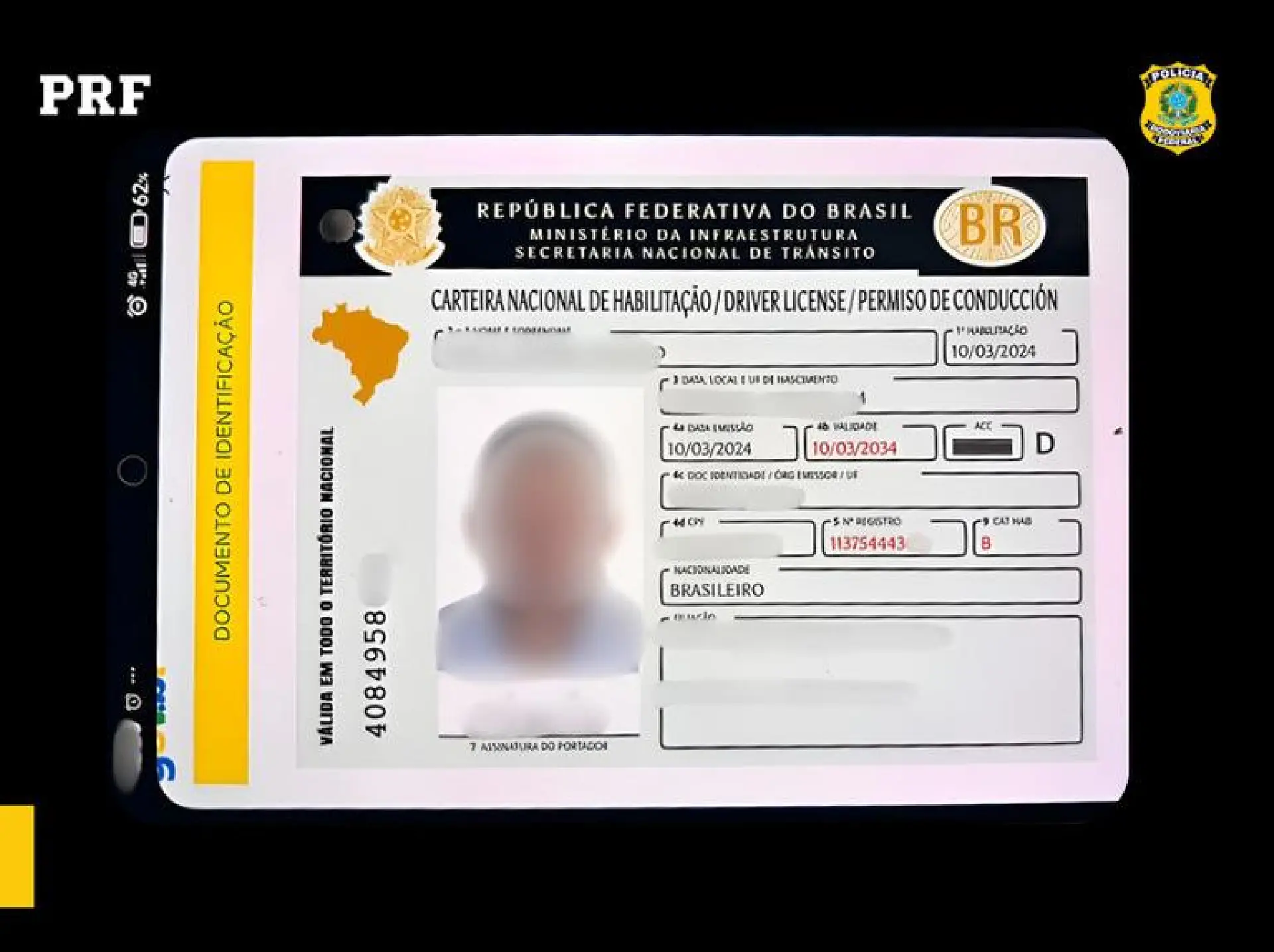 PRF flagra CNH falsa em aplicativo e prende motorista na BR-174