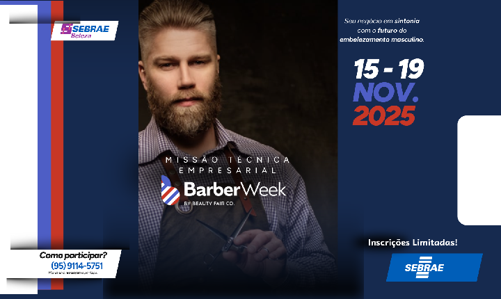 Sebrae Roraima abre inscrições para Missão Técnica Barber Week 2025 em São Paulo