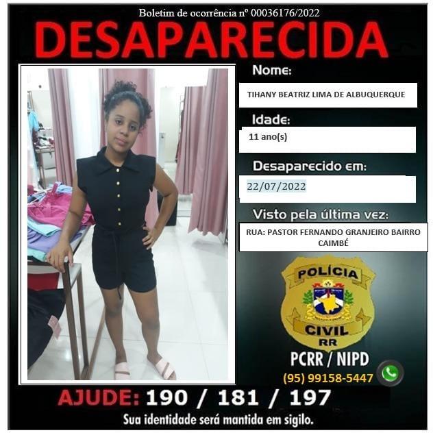 Polícia Civil divulga foto de menina que está desaparecida
