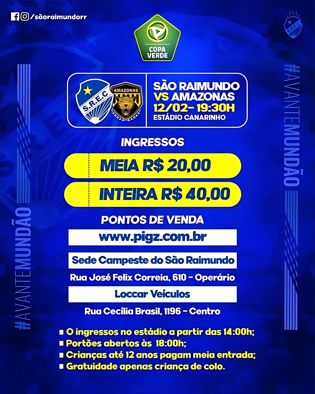 Ingressos à venda para São Raimundo-RR x Amazonas pela Copa Verde 2025