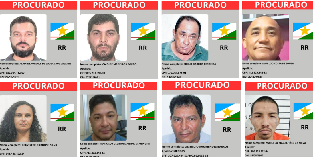 Oito foragidos de Roraima estão entre os 216 mais procurados do Brasil em lista do Ministério da Justiça