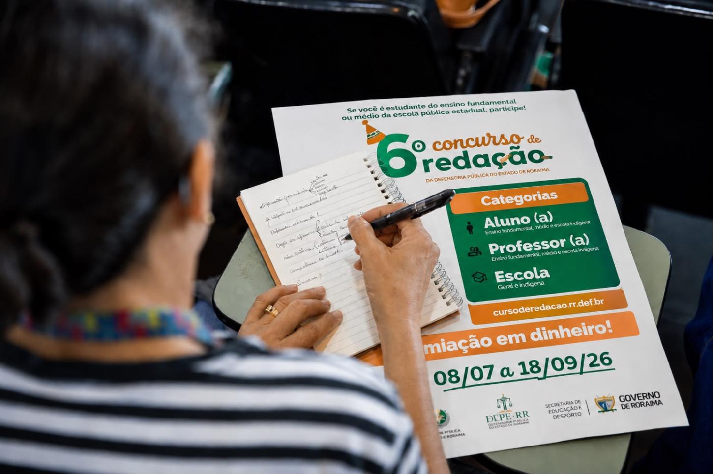 Estudantes da rede estadual já podem se inscrever no 6º Concurso de Redação da DPE-RR